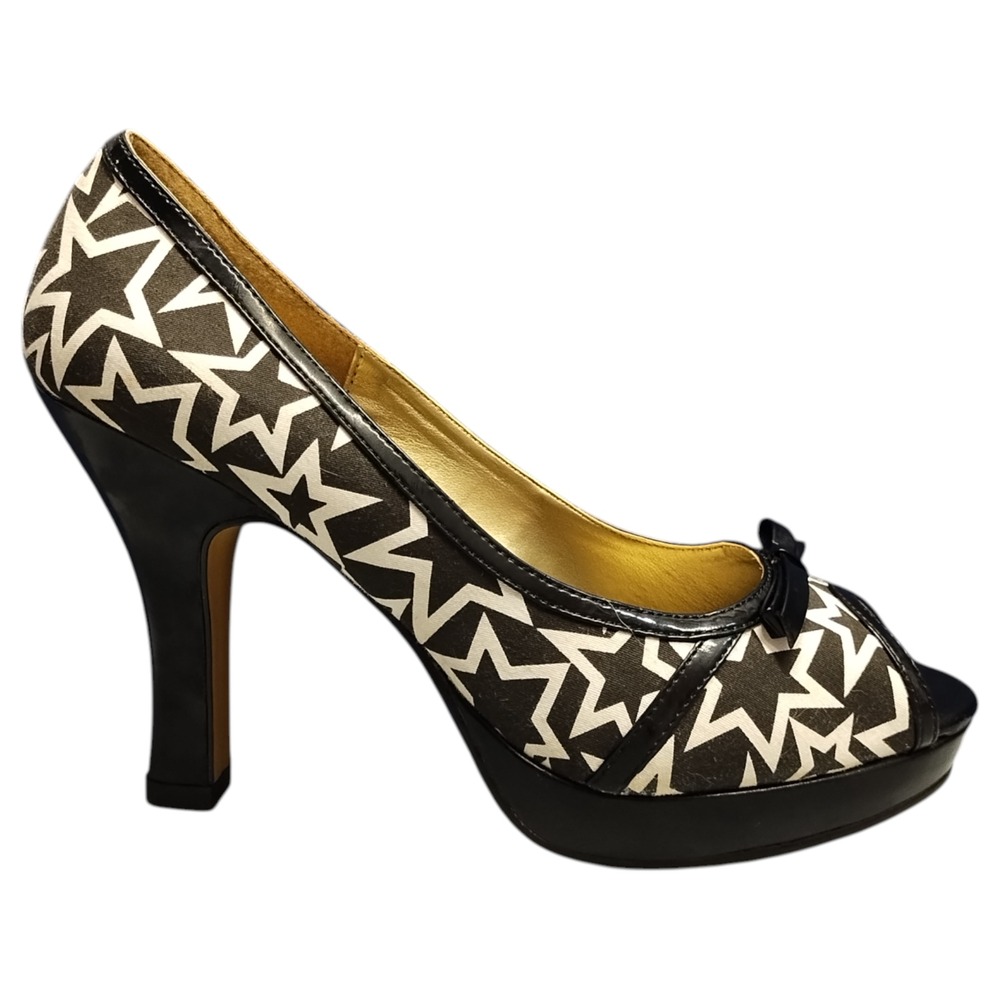 Madden‎ Girl Limonne Kitten Heels Womens Size 9 Black White Star Print Peep Toe